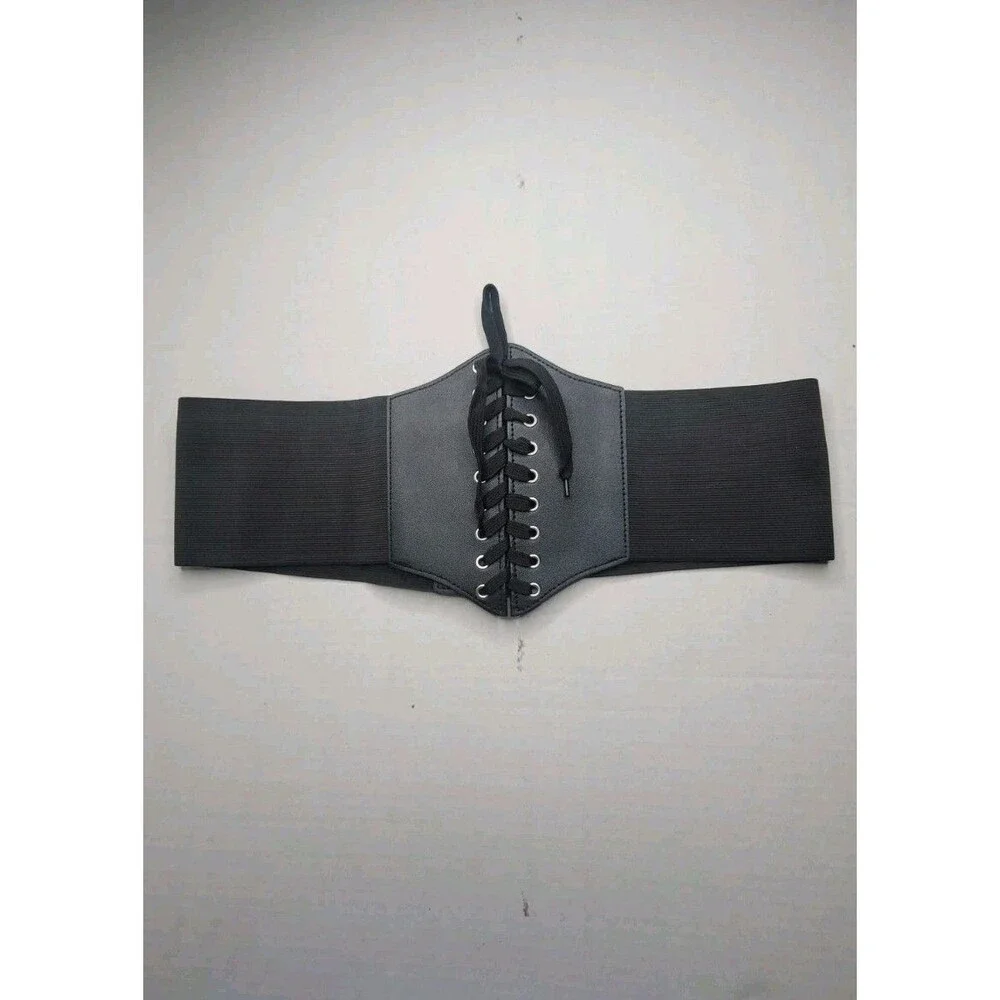 Corset Belt Sz XL Black Lace-up Under Bust Goth Vamp Castlecore Dark Fairy Goth